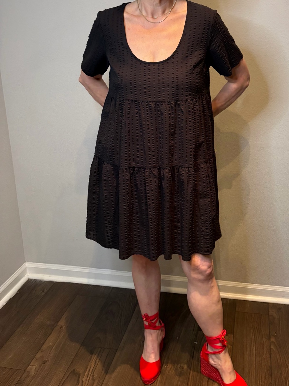 a new day Black Textured Tiered Scoop-Neck Mini Dress—Like New